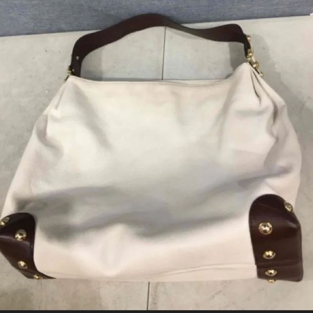 MICHAEL Michael Kors Bedford Cream and Brown Hobo Bag Gold Hardware Soft Leather